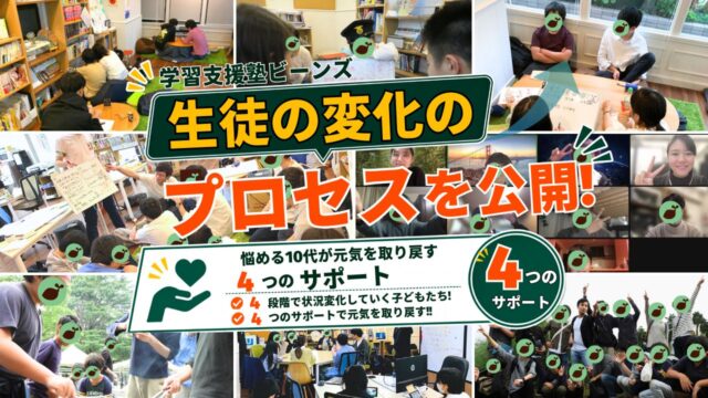 ビーンズがお子さまと保護者さまに提供している授業やサポート・ 保護者さまからよくいただくご質問・ビーンズに通い、元気になったお子さまの例を解説した記事のサムネイル画像